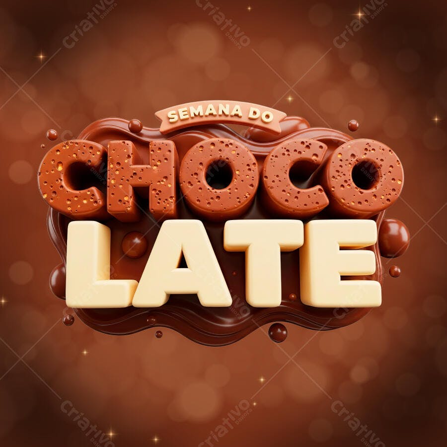 Selo 3D Semana do Chocolate Marrom e Creme PNG Transparente