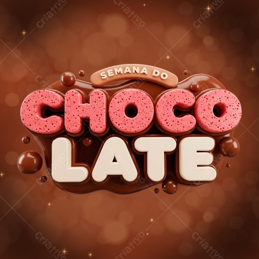 Selo 3D Semana do Chocolate Marrom e Rosa PNG Transparente