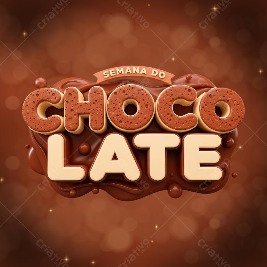 Semana do Chocolate 3D Texto Editável Marrom PNG