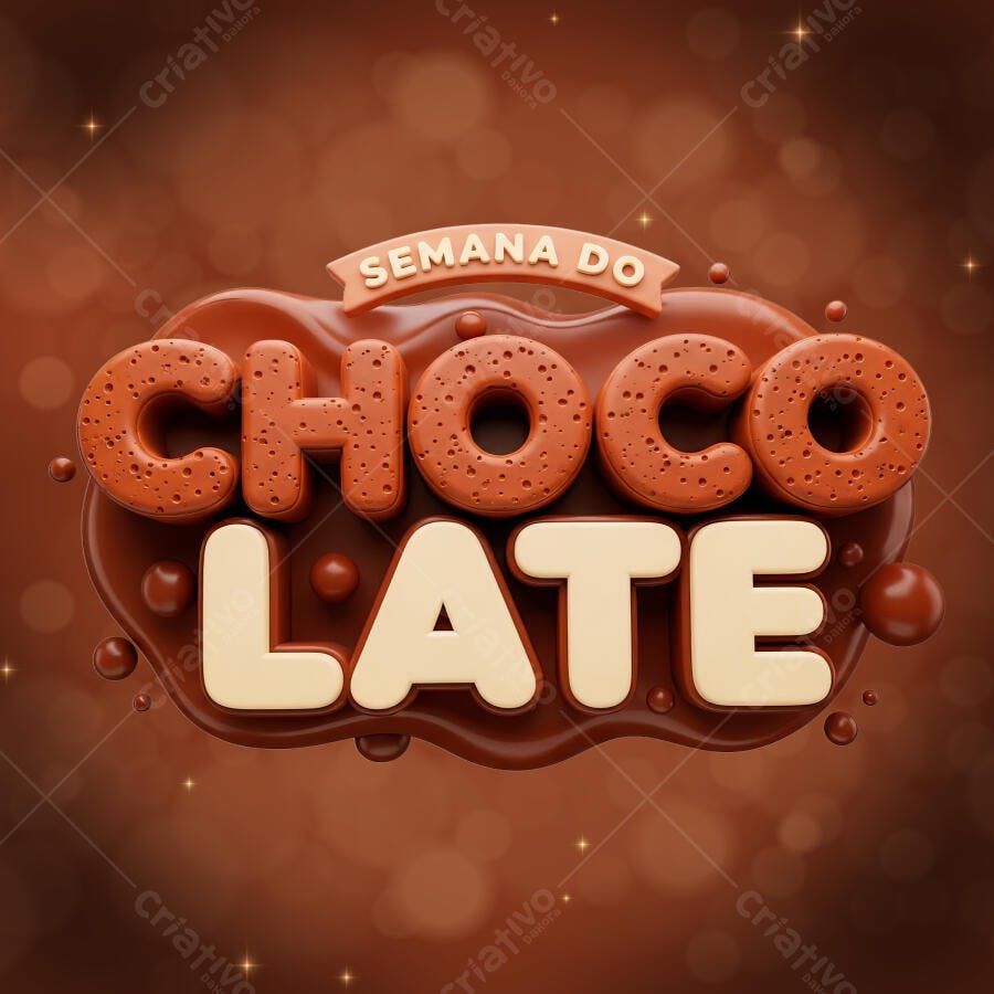 Selo 3D Semana do Chocolate Marrom Textura Biscoito PNG