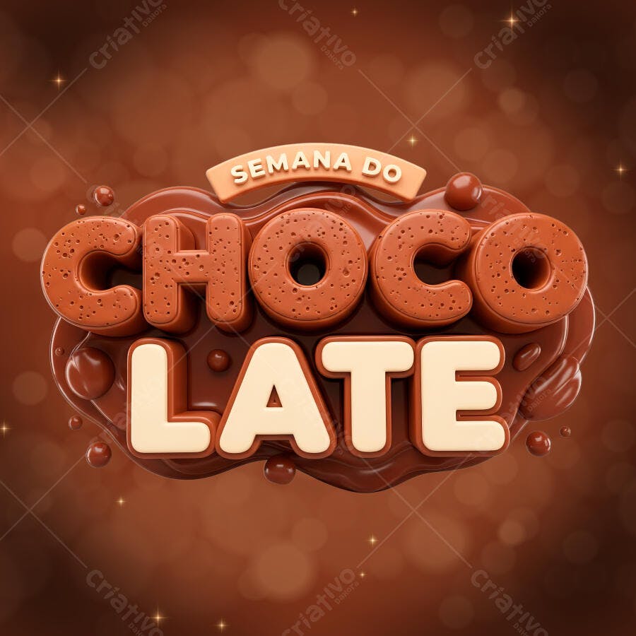 Selo 3D Semana do Chocolate Marrom e Branco PNG Transparente