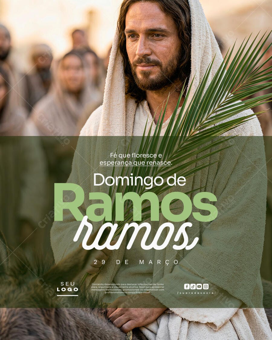 Post Instagram Domingo de Ramos Março PSD Editável