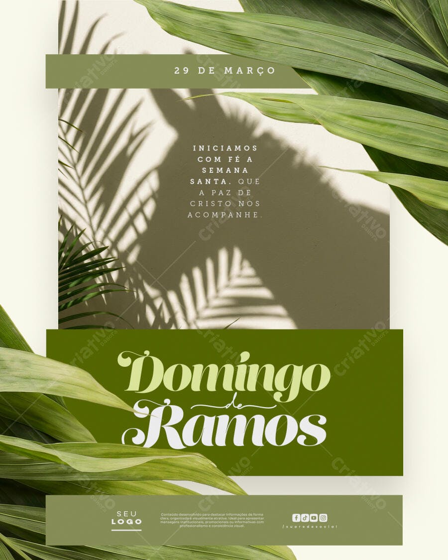 Post Instagram Domingo de Ramos Março PSD Editável