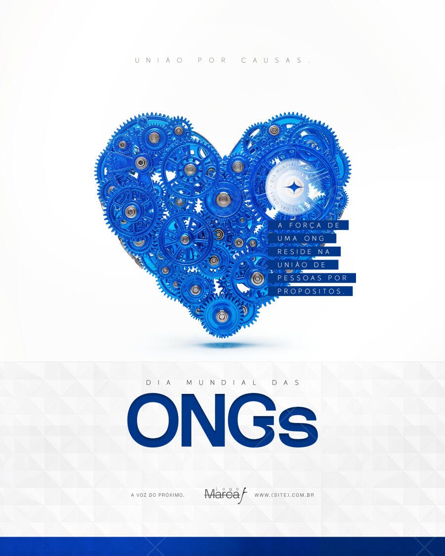 Post Dia Mundial das ONGs Coração Engrenagens PSD Editável