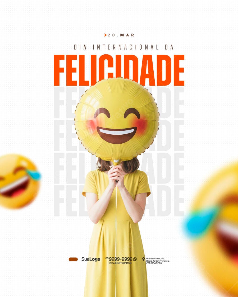 Post Instagram Dia Internacional da Felicidade Março PSD Editável