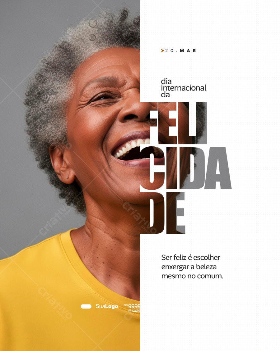 Post Dia Internacional da Felicidade Março PSD Editável