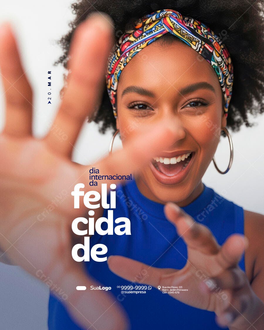 Post Instagram Dia Internacional da Felicidade PSD Editável