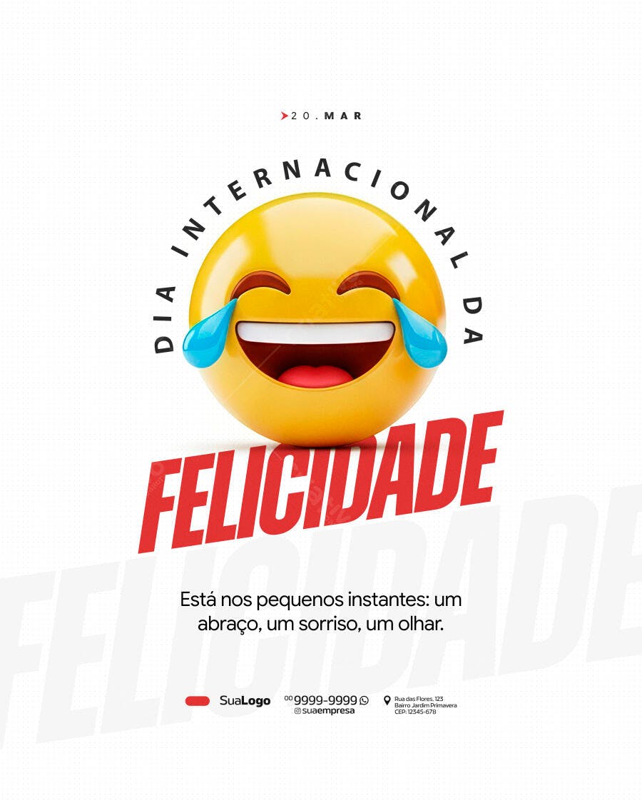 Post Dia Internacional da Felicidade 20 de Março PSD Editável