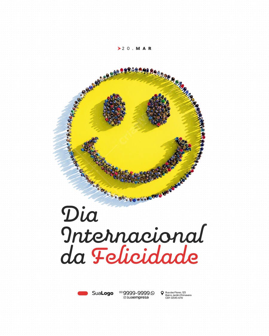 Post Dia Internacional da Felicidade 20 de Março PSD Editável