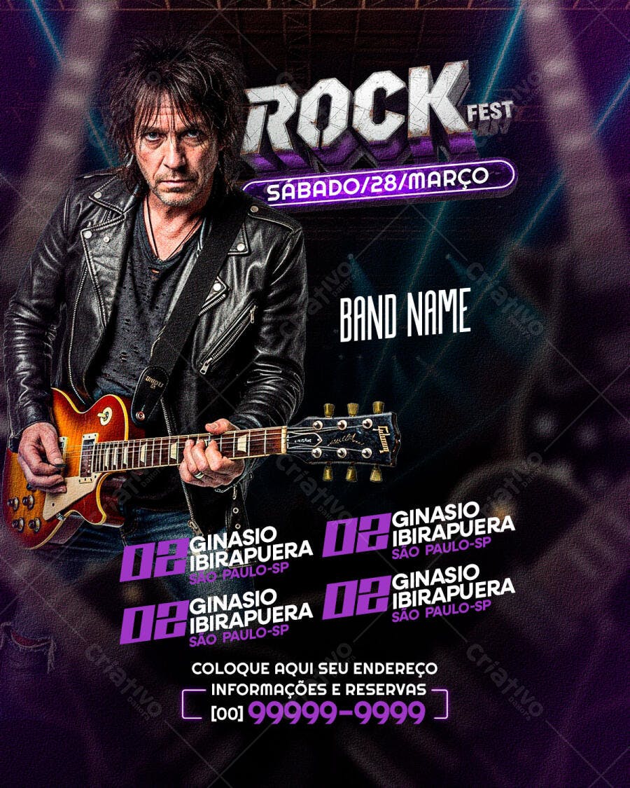 Flyer Rock Fest Show de Banda Março PSD Editável