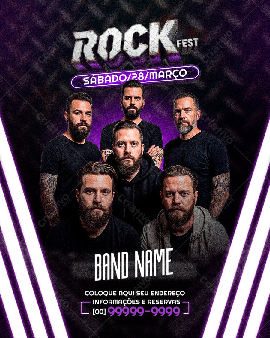 Flyer Rock Fest Show Banda Evento PSD Editável