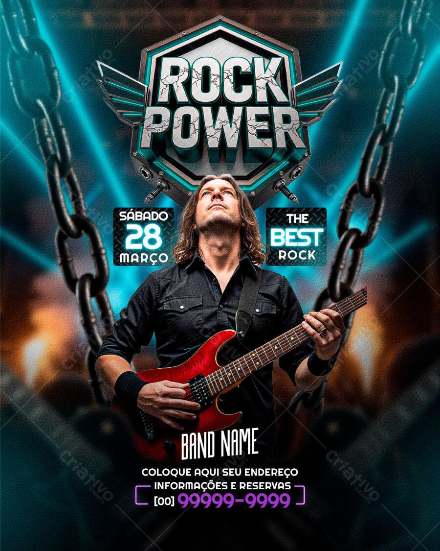 Flyer Show de Rock Power Evento Musical PSD Editável
