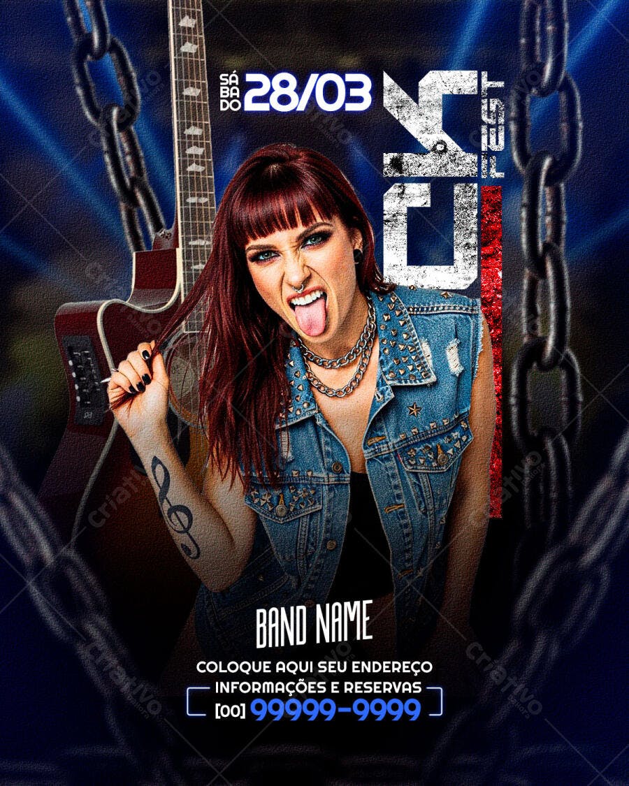 Flyer Rock Show Banda Evento Musical PSD Editável