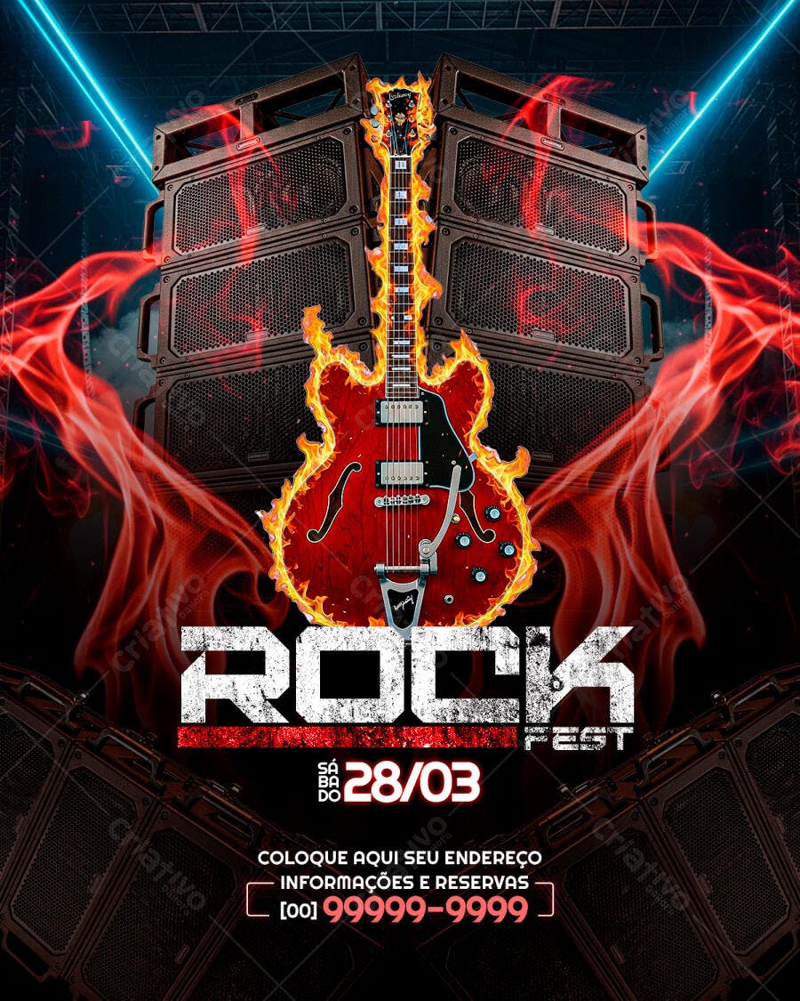 Flyer Rock Fest Show de Música PSD Editável