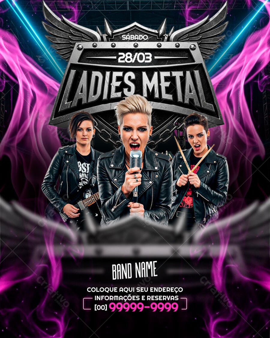 Flyer Ladies Metal Banda Rock Show PSD Editável