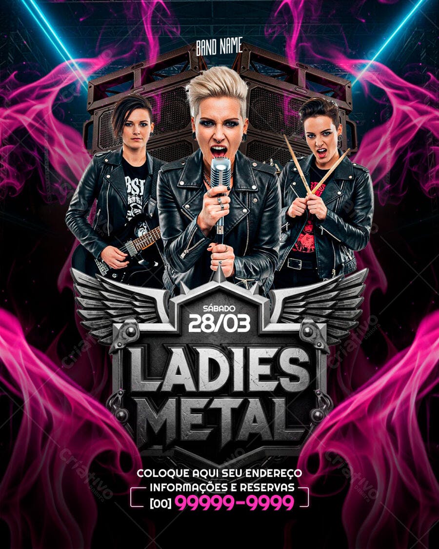 Flyer Show Ladies Metal Banda Rock PSD Editável