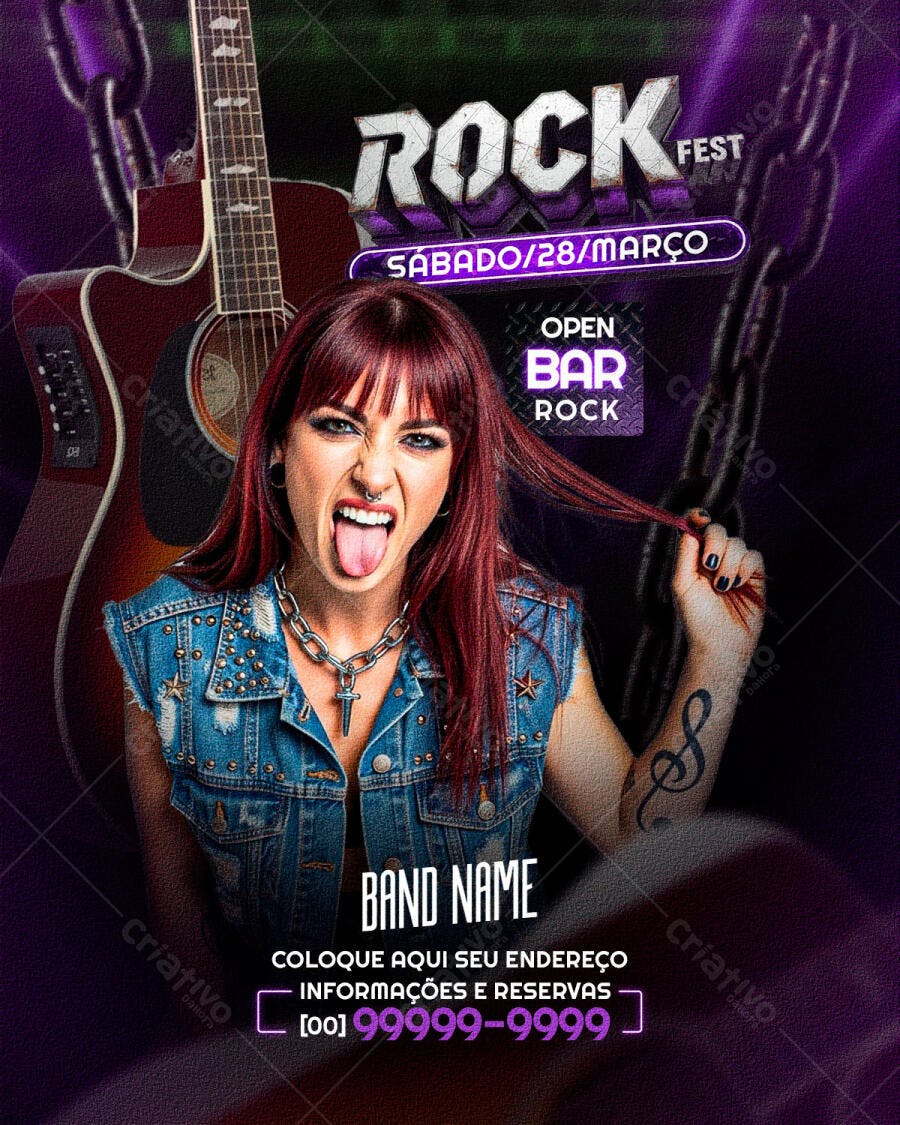 Flyer Rock Fest Março Evento Musical PSD Editável