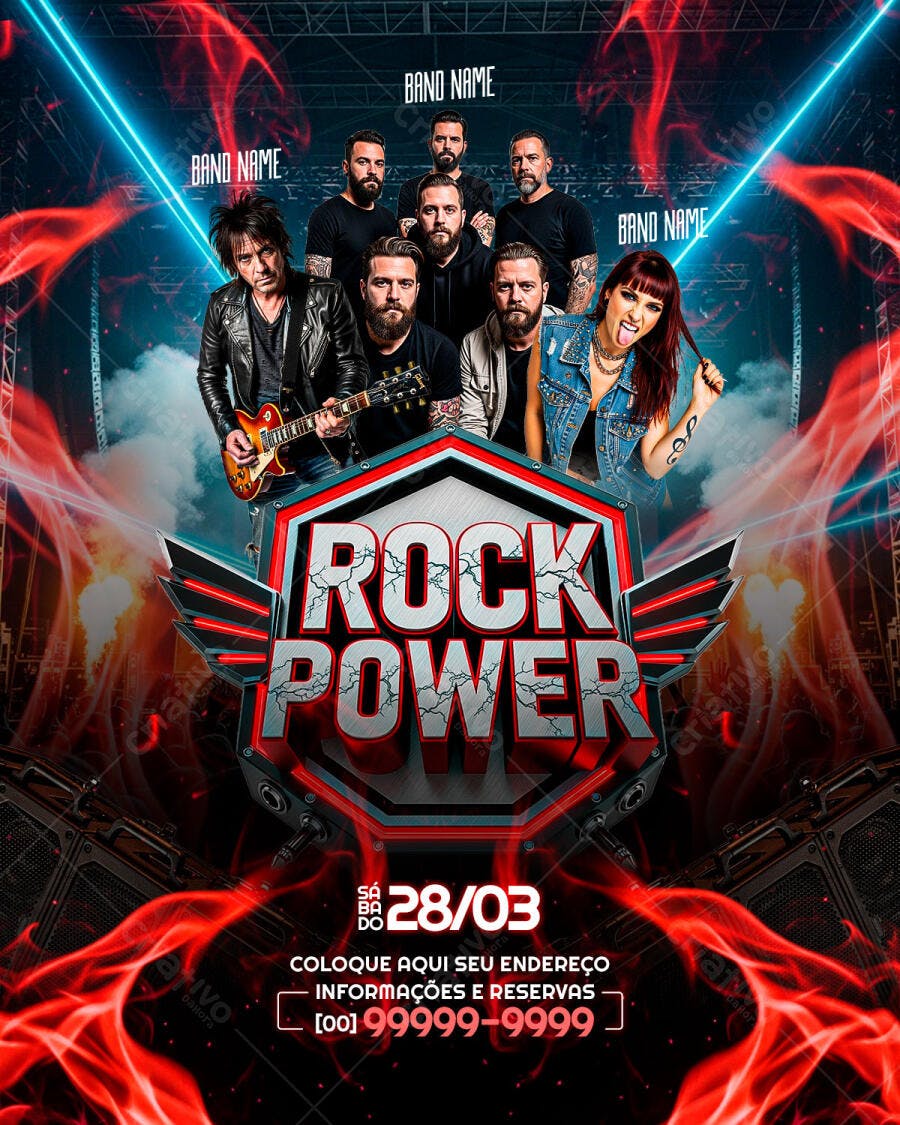 Flyer Show Rock Power Evento Musical PSD Editável