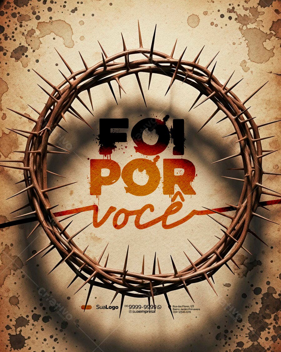 Post Páscoa Coroa de Espinhos Igreja PSD Editável