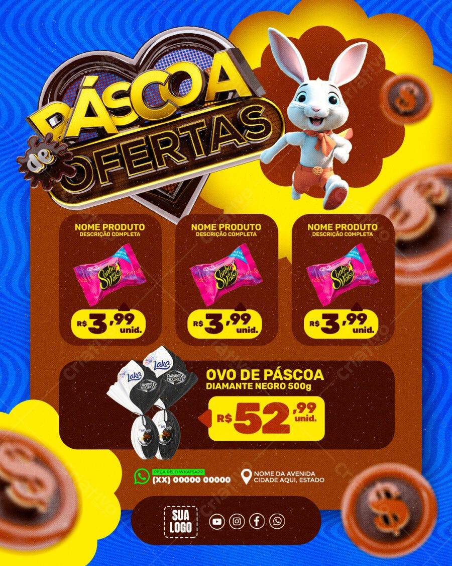 Flyer Páscoa Ofertas Confeitaria PSD Editável