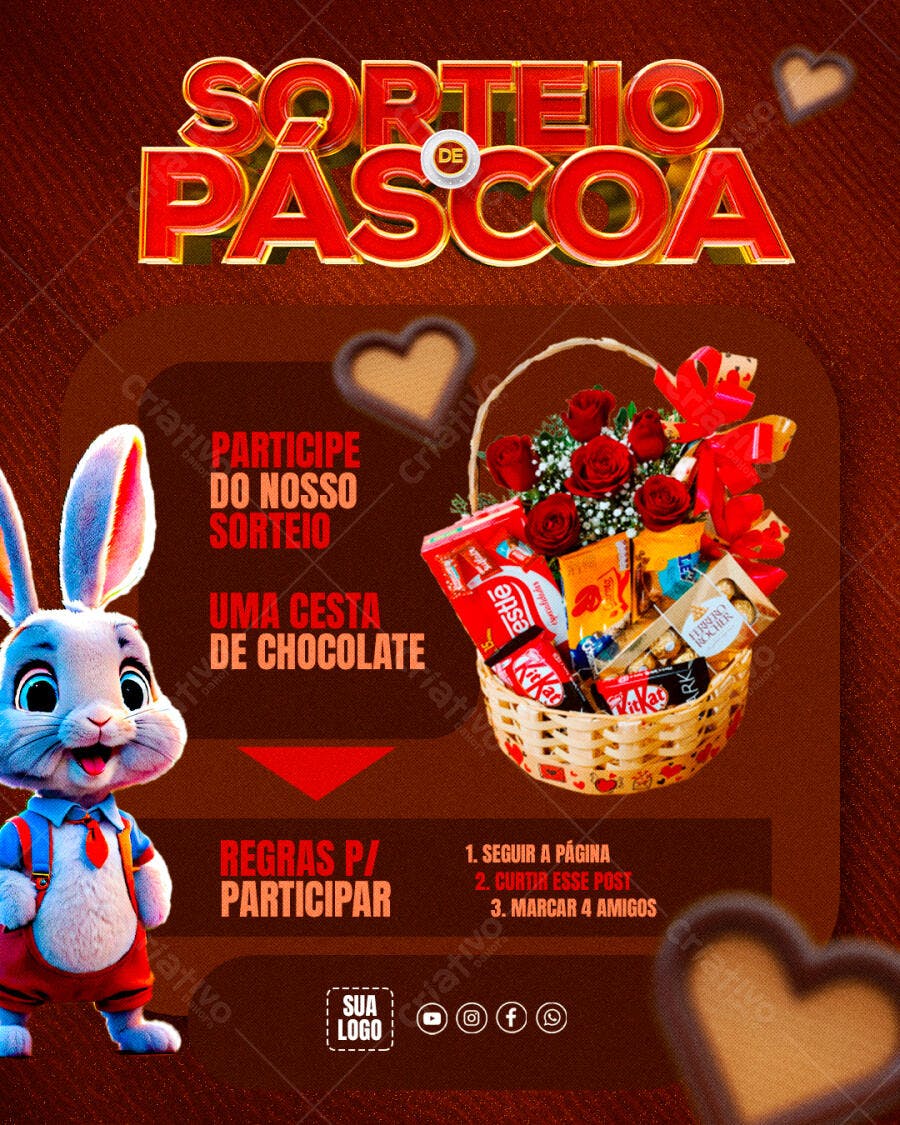 Post Instagram Sorteio Páscoa Coelhinho PSD Editável