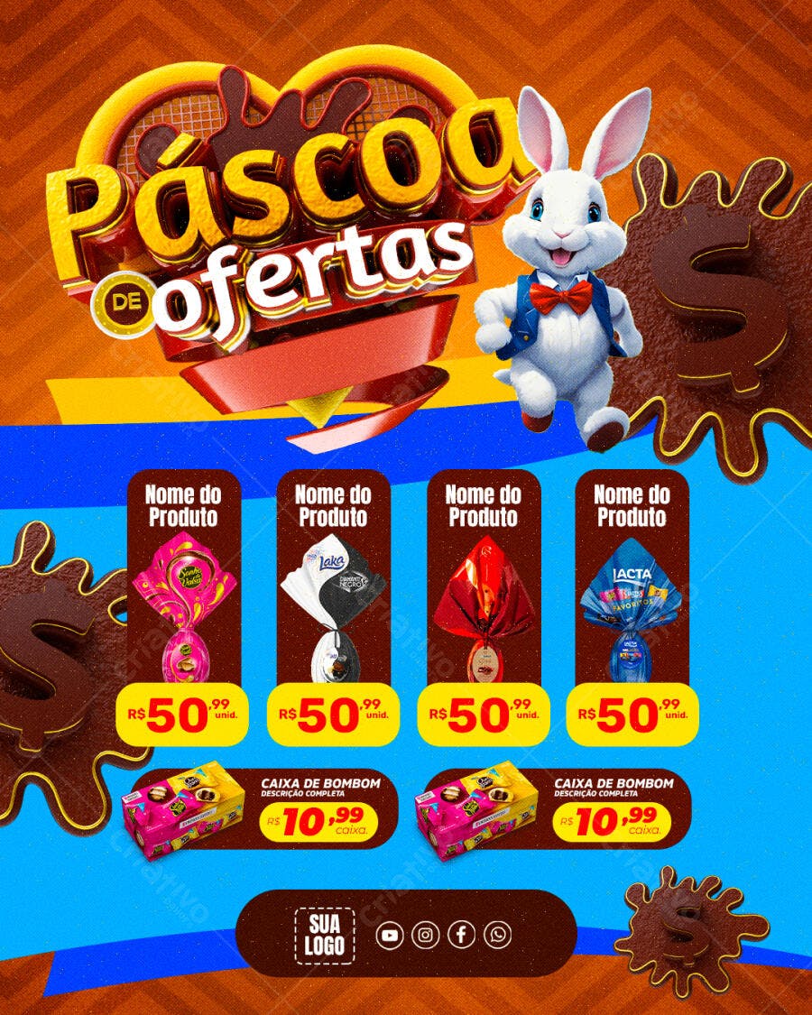 Flyer Páscoa de Ofertas Chocolateria PSD Editável
