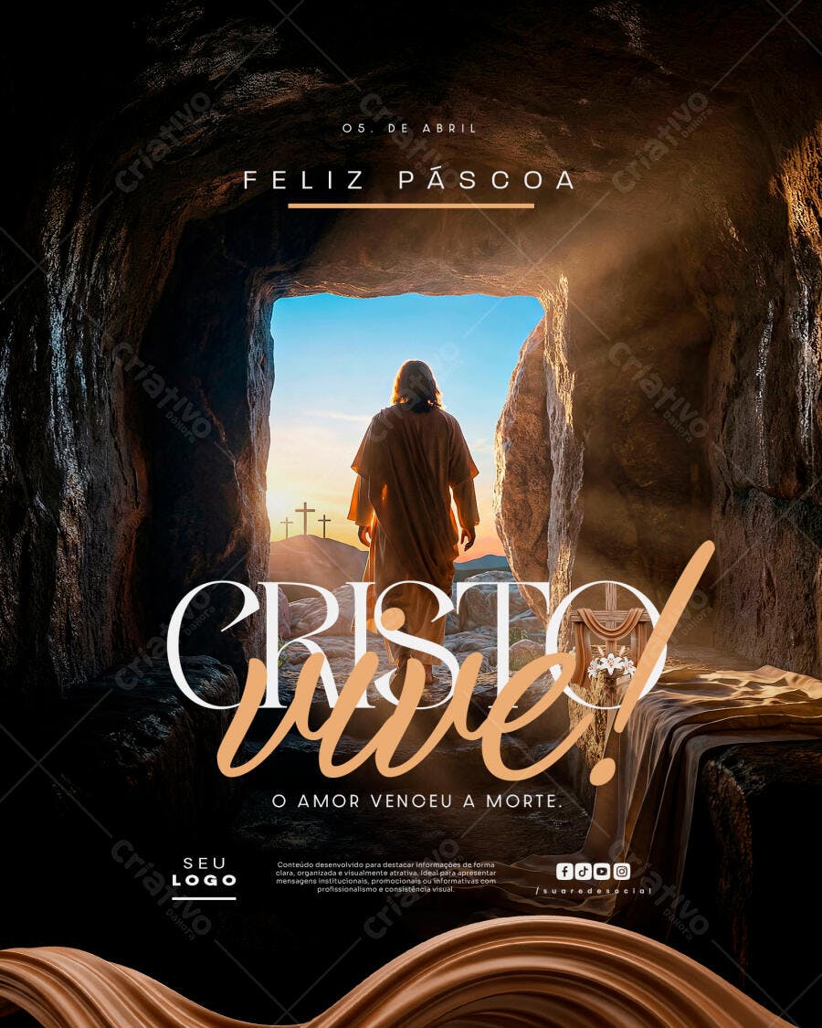 Post Instagram Páscoa Cristo Vive PSD Editável