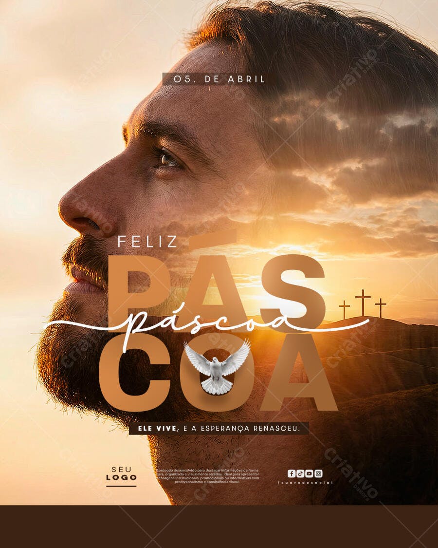 Post Instagram Páscoa Cristã Religiosa PSD Editável