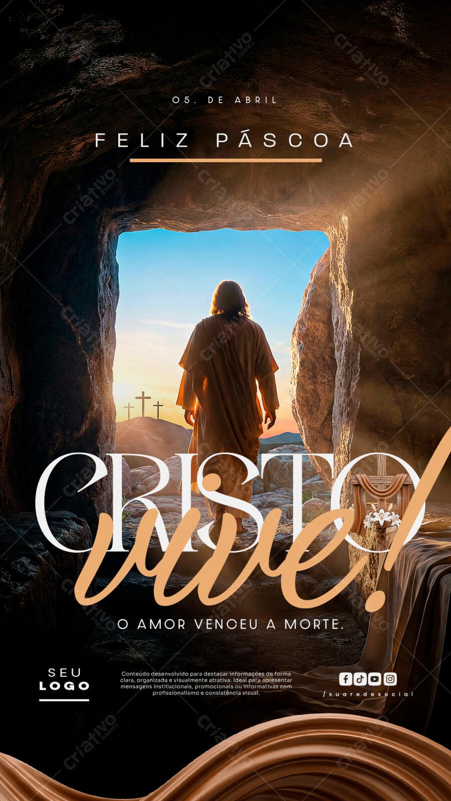 Story Páscoa Cristo Vive Abril PSD Editável