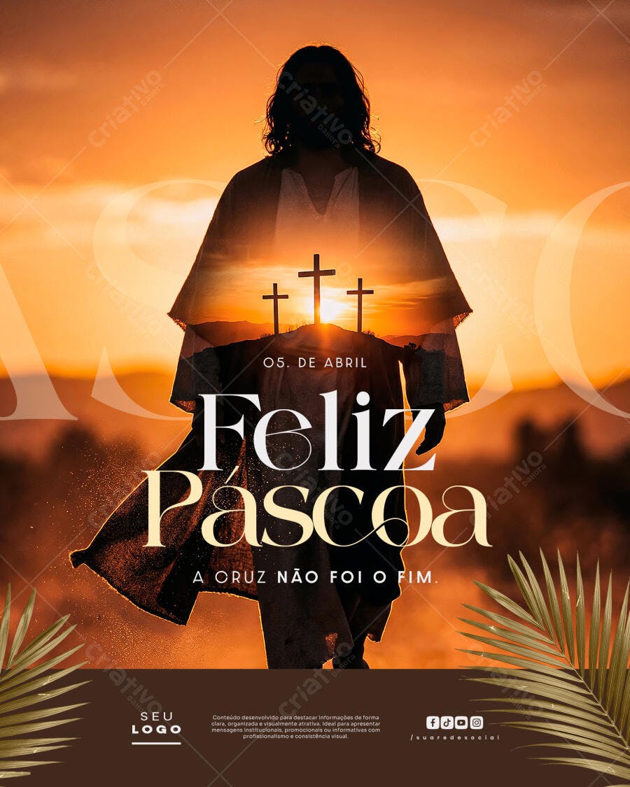 Post Instagram Páscoa Cristã Jesus Cruz PSD Editável