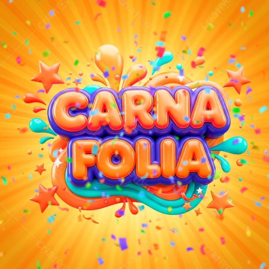 Selo 3D Carnafolia Carnaval Laranja Roxo PNG Transparente