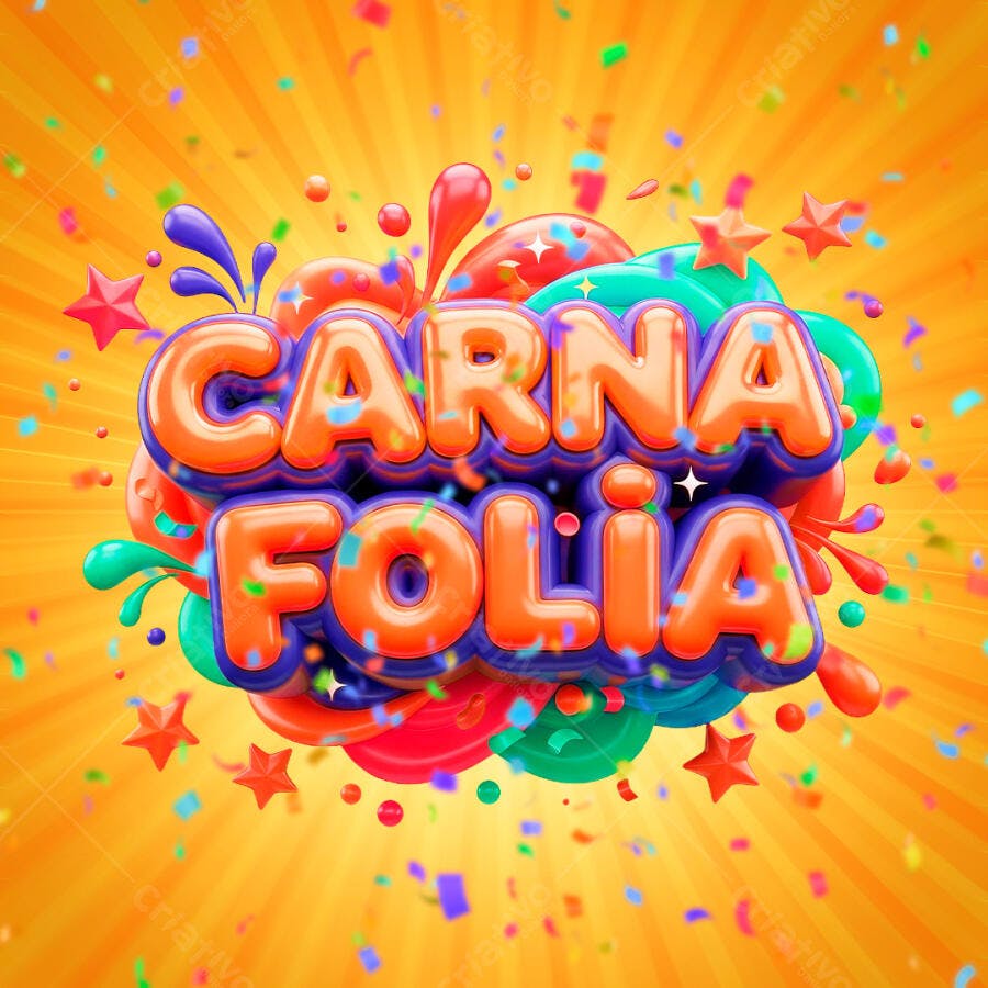 Carana Folia Título 3D Carnaval Festivo Colorido