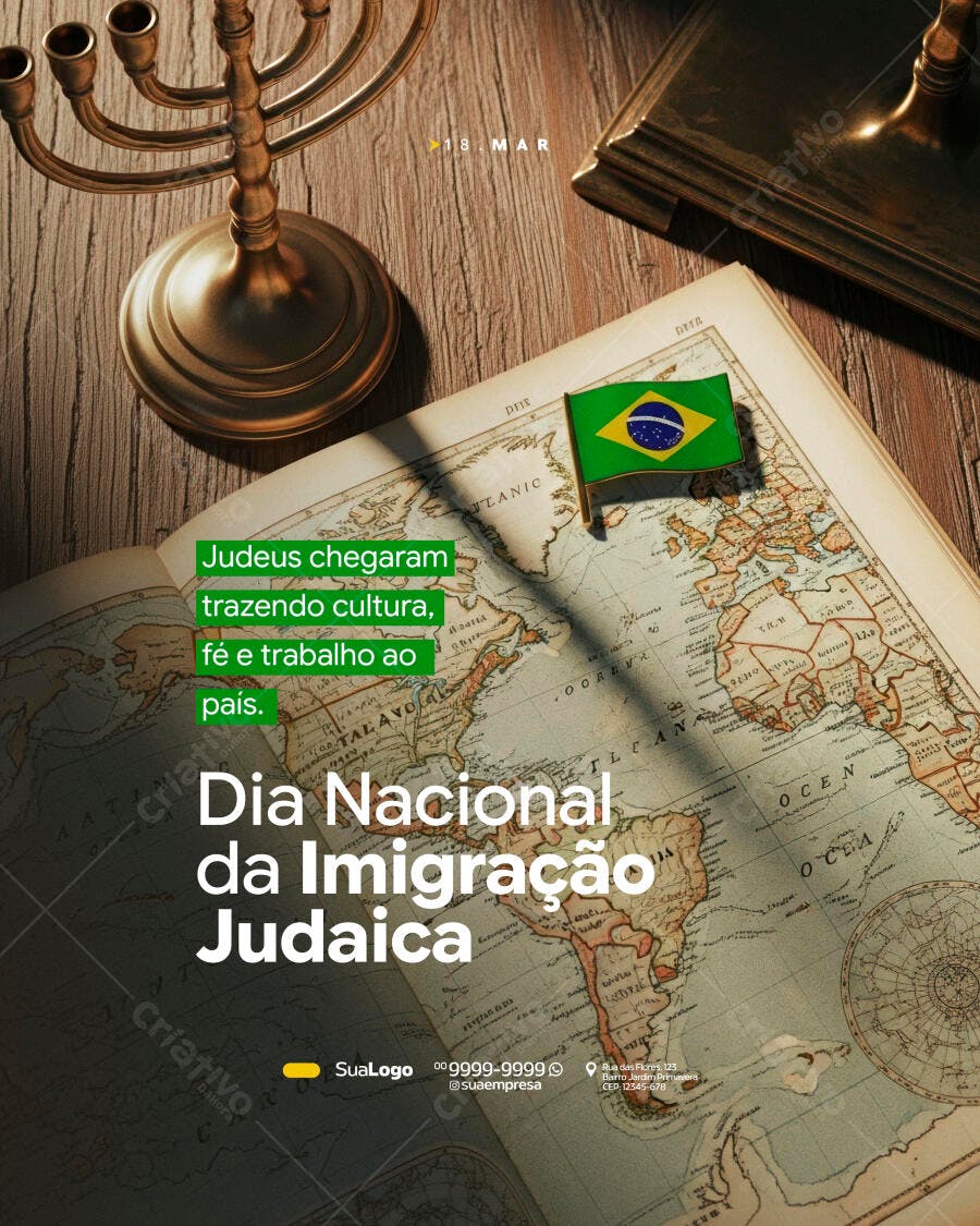 Post Instagram Dia Nacional Imigração Judaica PSD Editável