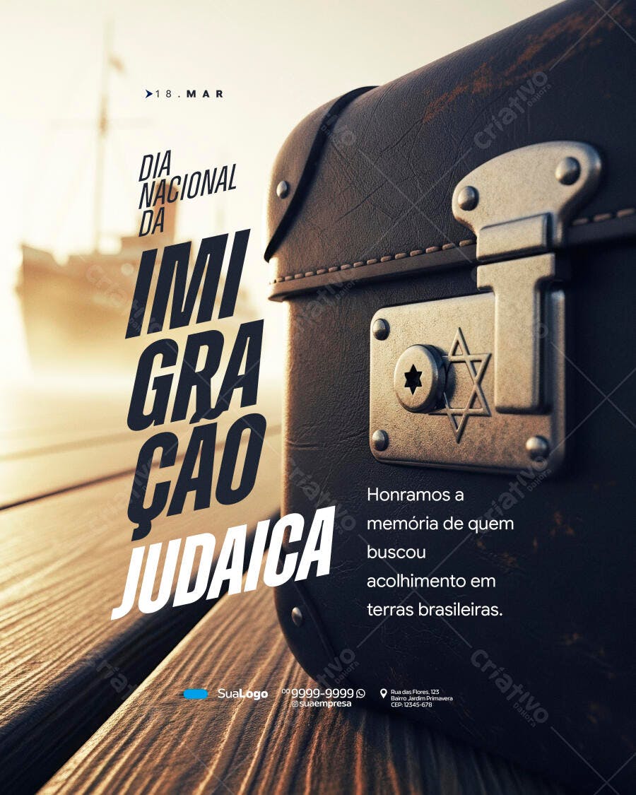 Post Instagram Dia Nacional Imigração Judaica PSD Editável