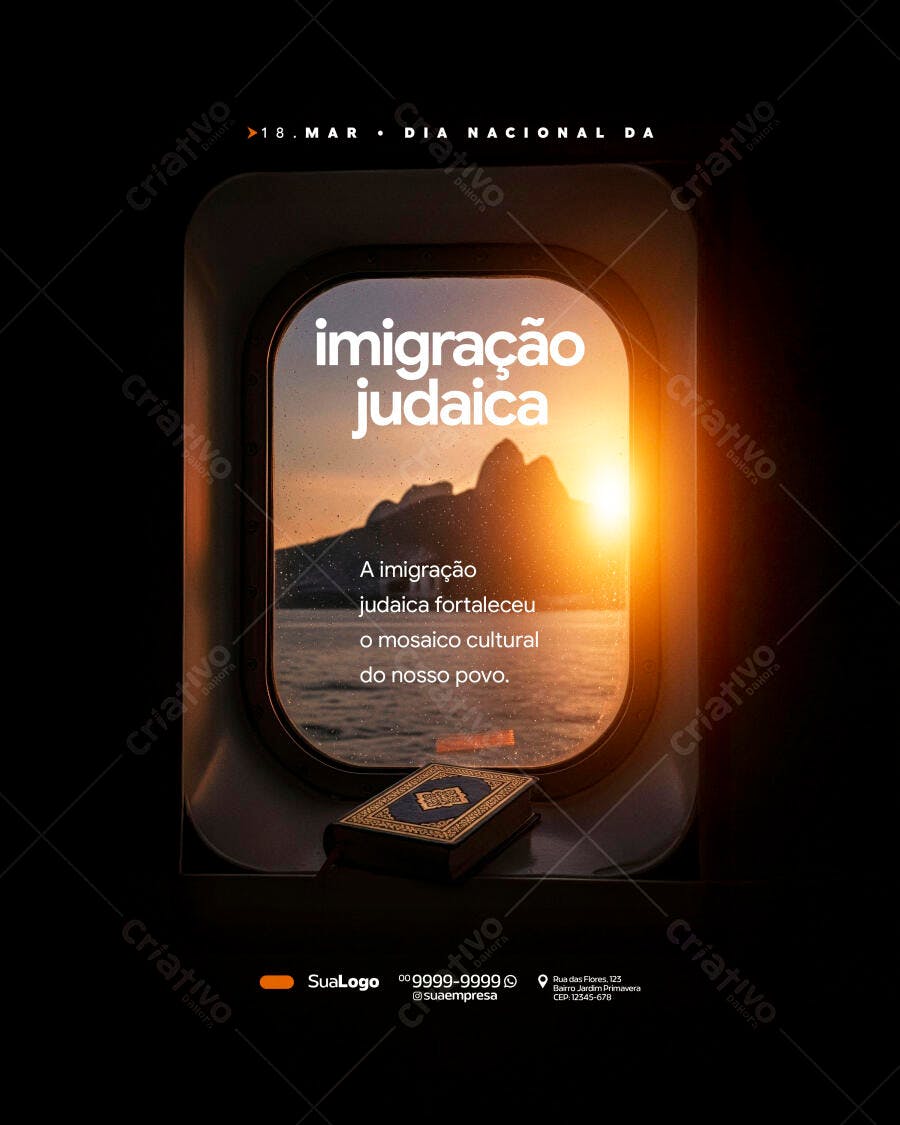 Post Instagram Dia Nacional Imigração Judaica PSD Editável