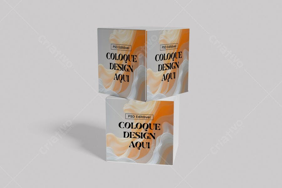 Mockup Caixa Quadrada Produto Fundo Branco Editável