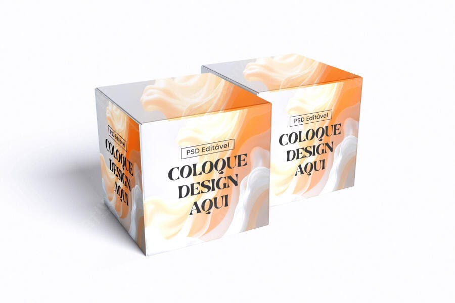 Mockup Caixa Quadrada Branca Dupla Fundo Limpo Editável