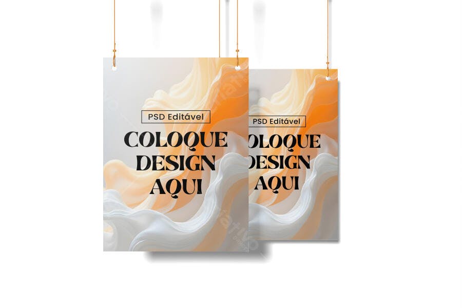 Mockup Cartaz Pendurado Vertical Fundo Branco Editável