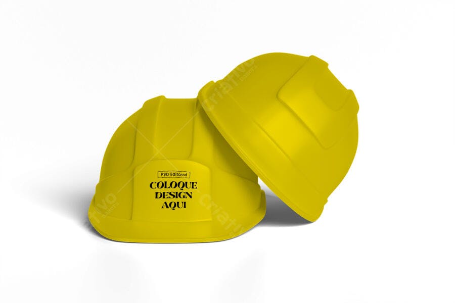 Mockup Capacete de Segurança Amarelo Fundo Branco Editável
