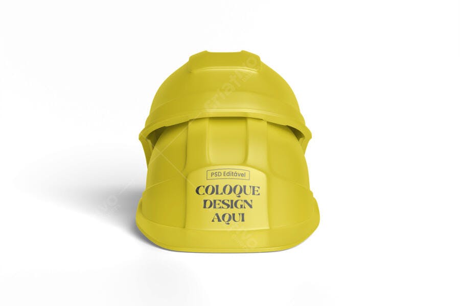 Mockup Capacete Amarelo Frente Fundo Branco Editável