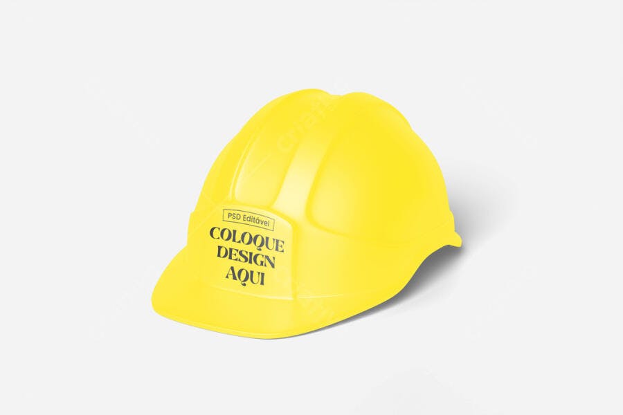 Mockup Capacete Amarelo Proteção Fundo Branco Editável