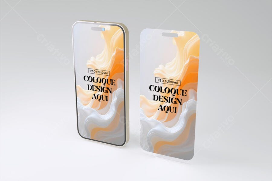 Mockup Celular Smartphone Flutuante Fundo Branco Editável