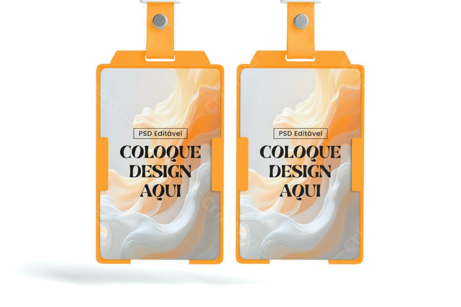 Mockup Etiqueta Bagagem Laranja Plástico Fundo Branco Editável