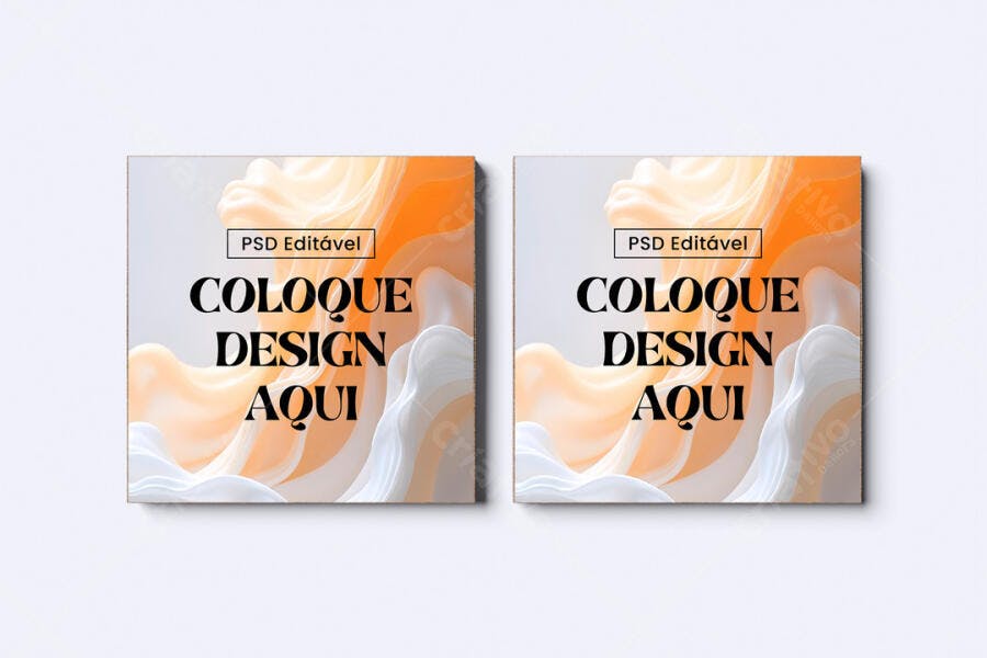 Mockup Cartão Quadrado Duplo Fundo Branco Editável