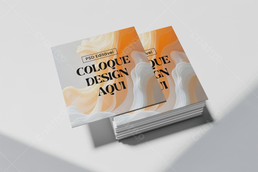 Mockup Cartão de Visita Quadrado Empilhado Fundo Branco Editável