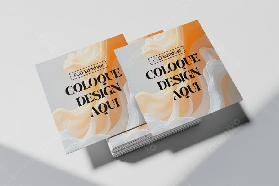 Mockup Cartão Quadrado Papel Empilhado Sombra Editável