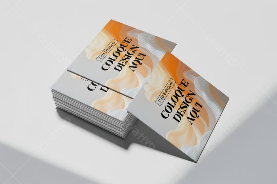Mockup Cartão Visita Empilhado Fundo Branco Sombra Editável