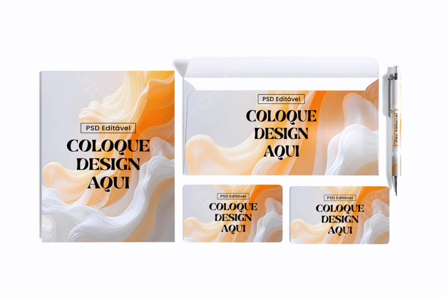 Mockup Identidade Visual Papel Envelope Cartão Fundo Branco Editável