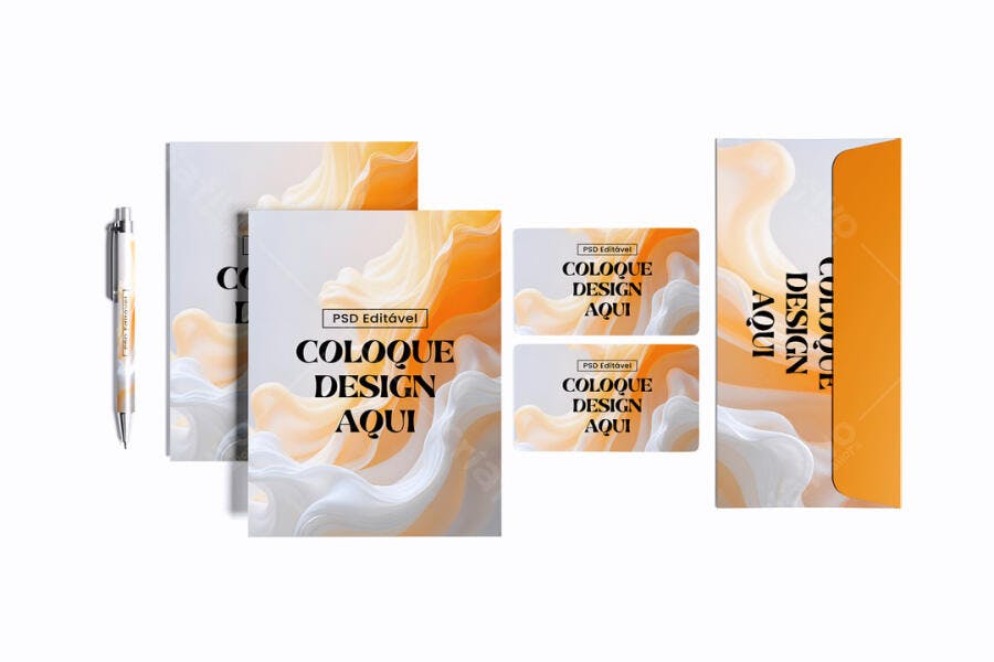 Mockup Kit Papelaria Completo Fundo Branco Editável