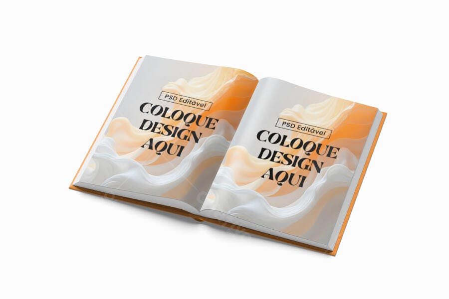 Mockup Livro Aberto Capa Dura Fundo Branco Editável